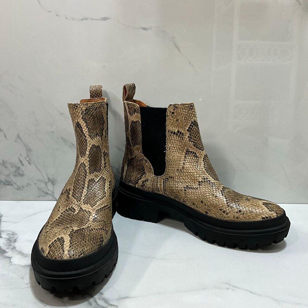 LUCKY BRAND Snakeskin Print Leather Chelsea Platform Boots 9/40